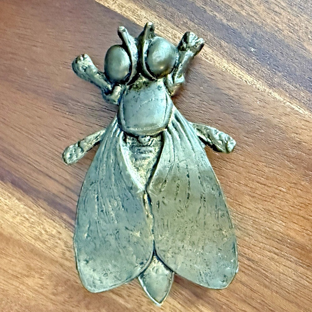 Vintage Brass Fly Belt Buckle Insect Figural Gold Tone 4" Giant Tsetse Cicada